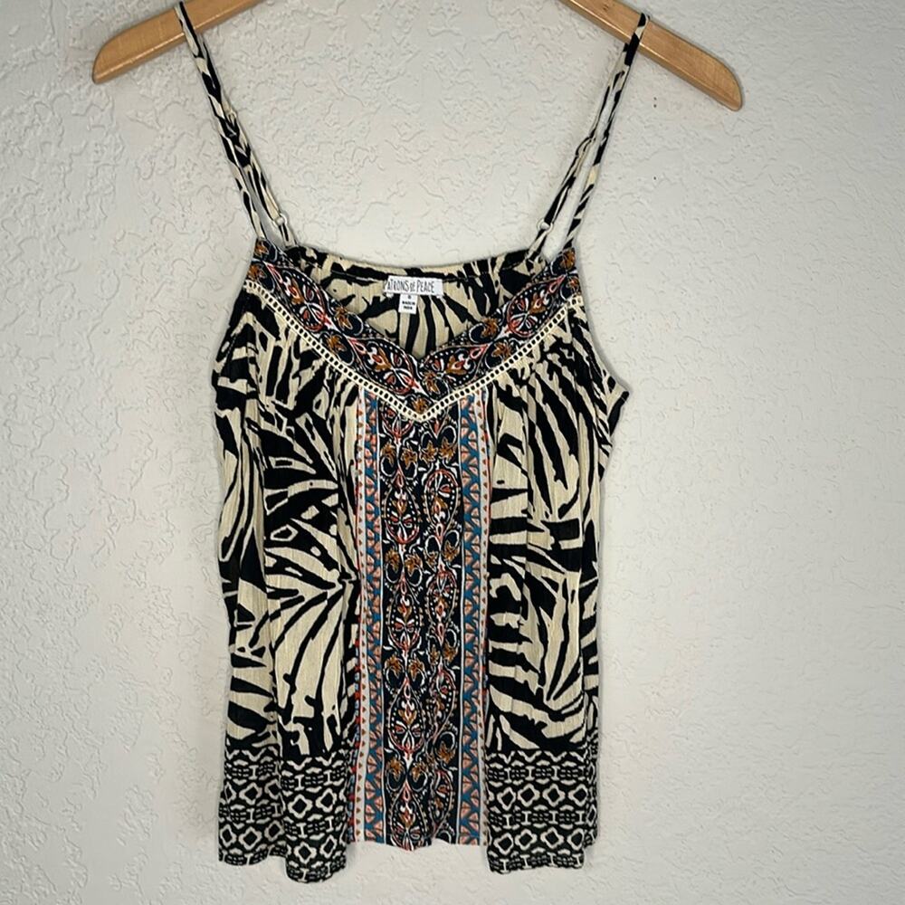 Patrons of Peace Babydoll Cami Top Animal Print Black Cream Festival Boho Y2K